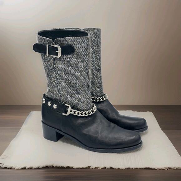 Stuart Weitzman Studded Leather Ankle Moto Boots Black Size 10 - Picture 2 of 7